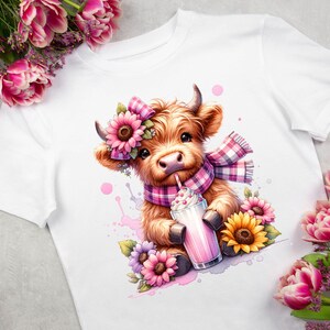 Floral Highland Cow Png Baby Highland Cows Cow Sublimation Design Watercolor Cow Clipart Cow Decor Home Digital Download for T Shirt Design