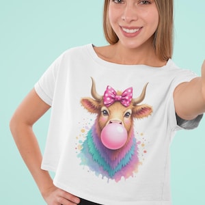 Coquette Highland Cow PNG Bubblegum T-Shirt Designs Aesthetic Cute Farm Animal Instant Digital Download for Sublimation & Crafts