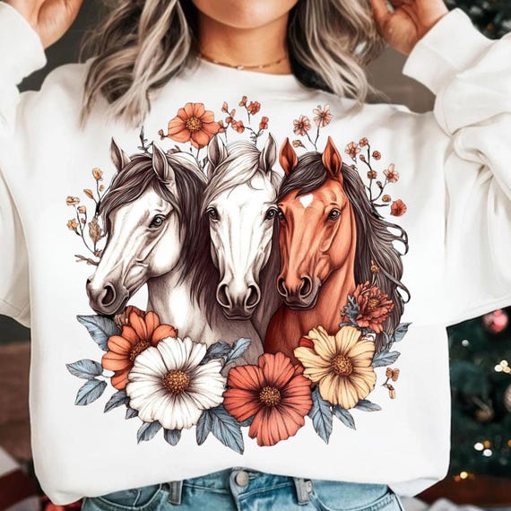 Western Horses PNG, Horses Loves  PNG, Horse Lover Sublimation Design, Western Cowgirl Floral Graphic, Horse Clipart Digital Download