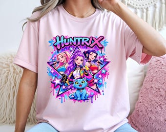 Huntrix Anime T-Shirt, Colorful K-Pop Graphic Tee, Unisex Cotton Manga Shirt for Fans