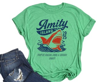 Jaws Amity Island 1975 Unisex Tee, Movie Inspired Gift, Cotton T-Shirt for Film Buffs, Retro Summer Shirt, Vintage Beach Tee