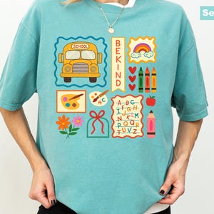 Comfort Colors Trendy Teacher Shirt, Colorful Doodle Back To School Shirt, Preppy Coquette School T-shirt, Girly Pink Bow Tee, Teacher Gifts