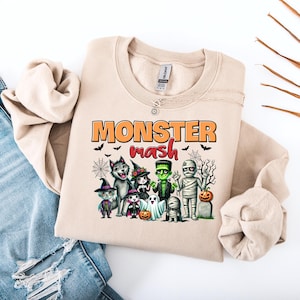 Retro Halloween Monster Mash Sweatshirt, Halloween Aesthetic, Vintage Halloween Sweatshirt, Graphic Monster Sweatshirt, Fall Oversized Shirt