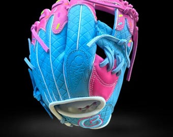 Durable Leather Baseball Catcher Glove: Adult and  Youth Mitt with blue and pink