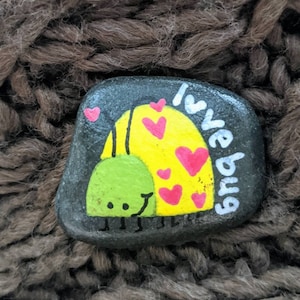 Love Bug Painted Rock - option to add magnet - Painted beach stone - Valentine gift - love gift - anniversary gift - plant accent