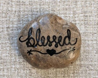 Painted Rock - Blessed - Inspirational - Spiritual Gift - Faith Stone - Religious Stone - Keepsake - option to add magnet