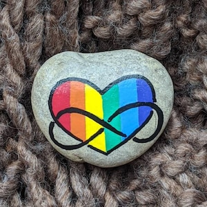 Hand painted stone - wedding favor - option to add magnet - painted rock - rainbow heart - gay pride - LGBTQ - rock painting - gift