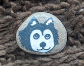 Painted rock rock - husky - painted dog - option to add magnet - dog face - beach rock - dog lover - refrigerator magnet -pebble art