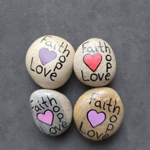 Faith hope love stone - Hand painted rock - refrigerator magnet - inspirational/spiritual gift - faith rock - religious stone - pebble art