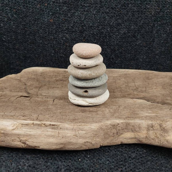 Stone Cairns, 6 stones - Flat/tan/gray beach rocks - painting/pebble art/meditation/zen garden/stacking/sculpture/terrariums/fairy garden
