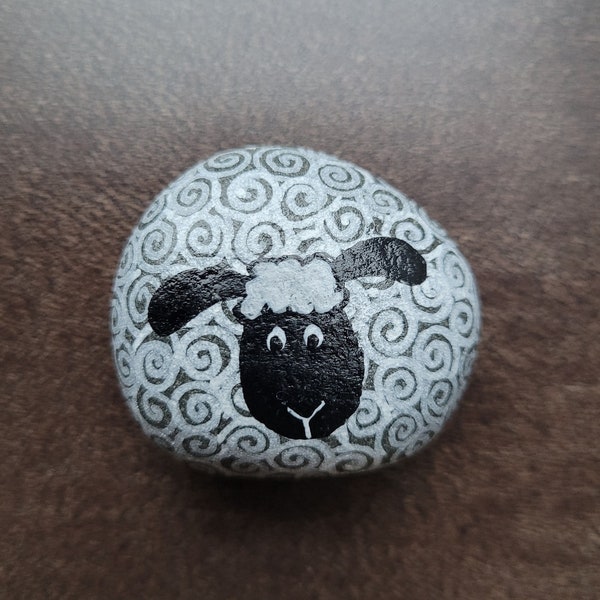 Hand painted stone - swirly sheep - Farm Girl - painted rock - plant accent - unique refrigerator magnet - fun gift - humor - beach stone