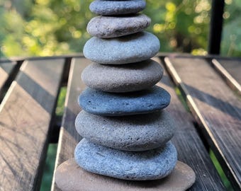 Stone Cairn, 9 stones - Multicolored beach rocks - pebble art/meditation/zen garden/stacking/sculpture/terrariums/fairy garden