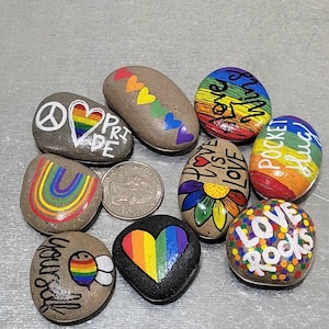 Gay Pride Painted Rocks Pride Month Rainbow LGBTQ Valentine's Day Love ...