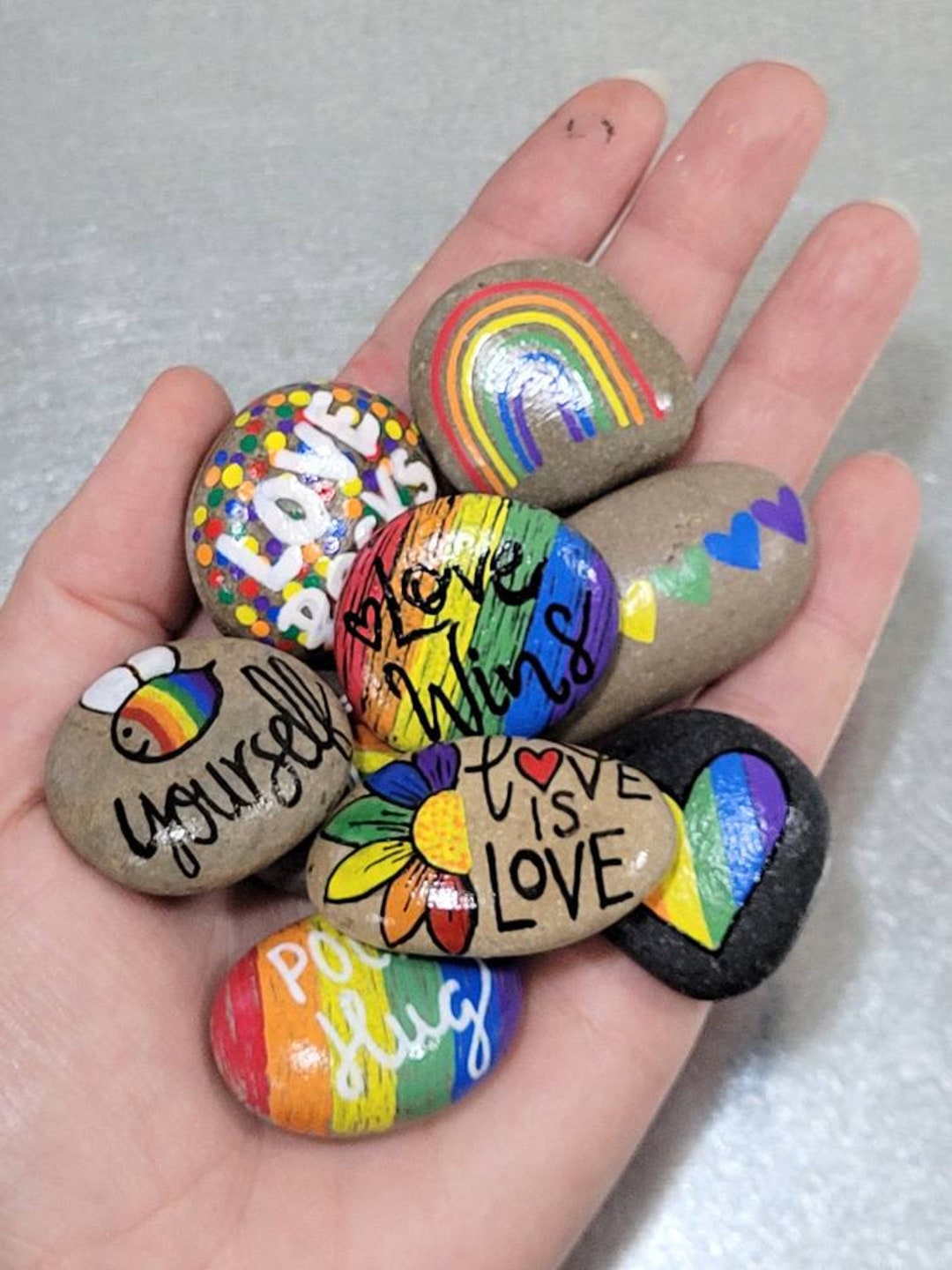 Gay Pride Painted Rocks Pride Month Rainbow LGBTQ Valentine's Day Love ...