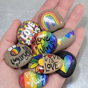 Gay Pride Painted Rocks - Pride Month - Rainbow - LGBTQ - Valentine's Day - Love Wins - Bulk - Greeting Card Stuffer - Encouragement