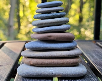 Stone Cairn, 10 stones, Flat, multicolored beach rocks, various sizes for pebble art, stacking, sculpture, terrariums, fairy gardens, mosaic