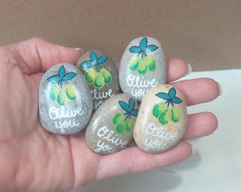 Olive You Painted Rock - stone - Valentine's Day gift - gardener gift - foodie humor - kitchen decor - Love rock