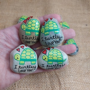 Painted Rock - "I turtley love you" - refrigerator magnet - handpainted stone - turtle lover - anniversary gift - wedding gift