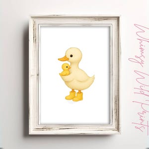 White Duck Holding Duckling Printable Nursery Wall Art Gender-Neutral Baby Room Decor Digital Download Artwork for Kids Room Art