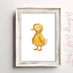 White Duck in Yellow Raingear Printable Nursery Wall Art Gender-Neutral Baby Room Decor Digital Download Artwork Yellow Baby Decor for Kids