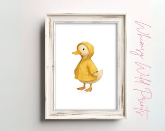 Duck in Yellow Raincoat Nursery Print: Watercolor Baby Room Decor (Digital Download)