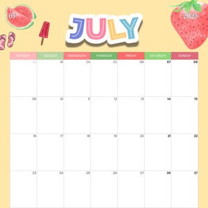 Digital Calendar for July 2025 - Beach theme
