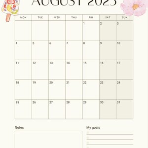 Digital Calendar for August 2025 - Summer theme