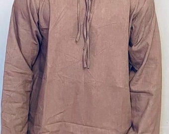 Men’s Long Sleeve Linen Tunic Slit Neckline with lacing details
