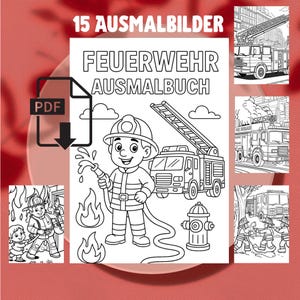 Brandman Målarbok PDF – Brandman Målarbilder för Barn – 15 Utskrivbara Målarbilder – Utskrivbar Målarbok