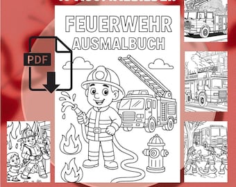 Libro para colorear del Departamento de Bomberos (PDF) – Dibujos de bomberos para colorear para niños – 15 páginas para colorear para imprimir – Libro para colorear imprimible