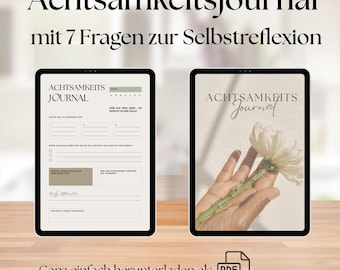 Mindfulness Journal PDF – 7 Reflection Questions – Gratitude, Affirmations & Daily Self-Reflection – Digital Journal to Fill Out