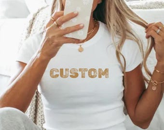Custom Baby Tee - Personalized Cropped Shirt Fitted Tshirt Retro 90s Style Y2K Crop Top Customized with Your Text or Image Logo Women Gift