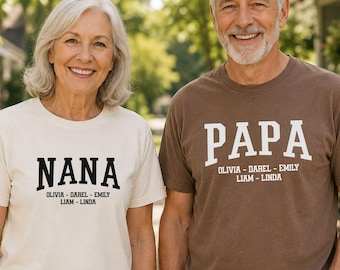 Custom Nana Papa Shirt with Grandkids Names, Birthday Gift for Grandma, Personalized Grandparents Day Gift, Grandparent Announcement