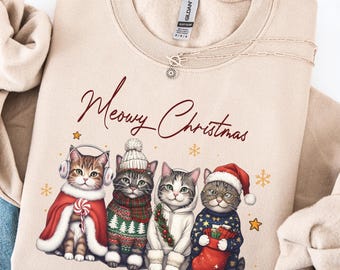 Meowy Christmas Shirt, Cat Christmas Sweatshirt, Cat Lover Xmas T-Shirt, Christmas Cat Mom Sweater, Catmas Gift For New Year, Xmas Crewneck