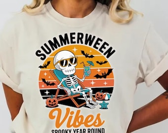 Summerween Skeleton Shirt, Spooky Summer Tee, Halloween Beach T-Shirt, Year-Round Halloween Shirt, Comfort Colors Skelly Tee, Funny Fall Tee