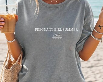 Comfort Colors® Pregnant Girl Summer Shirt, Beach Pregnancy Announcement T-shirt, Pregnancy Reveal Tee, Baby Shower Gift, Mom Shirt