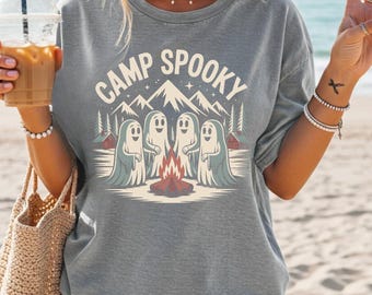 Camp Spooky Summerween Comfort Colors® Shirt, Summer Halloween Tshirt, Spooky Summer Tee, Cute Ghost, Spooky Summer, Oversized Beach Shirt