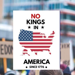 No Kings In America Protest Sign, Anti-Trump Resistance, Political Activist Poster, Rally Sign, Resist Fascism Protest Poster