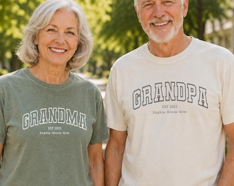 Custom Grandma and Grandpa Shirt, New Grandma Shirt, Gift for Grandpa, Pregnancy Announcement Shirt, Birthday Gift For Grandparent