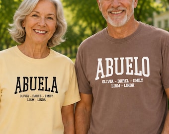 Custom Abuela Abuelo Shirt with Grandkids Names, Birthday Gift for Grandma, Personalized Grandparents Day Gift, Grandparent Announcement