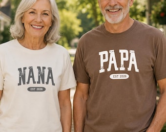 Personalized Grandma and Grandpa Est Shirt, New Nana Shirt, Gift for Papa, Pregnancy Announcement Shirt, Grandparents Day Gift