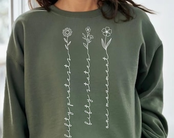 50501 Sweatshirt, 50 Protests 50 States 1 Movement Hoodie, Graphic Political Activist Pullover, Anti Trump Resistance Apparel, 50501 Hoodie