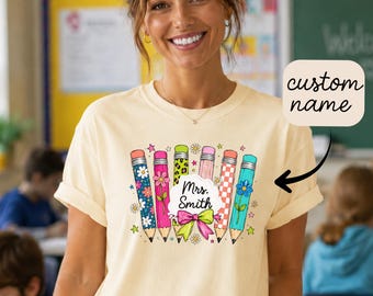 Custom Name Teacher Shirt, Personalized Teacher T-Shirt, Teacher Gift, Back to School, Teacher First Day of School, Kindergarten Teacher