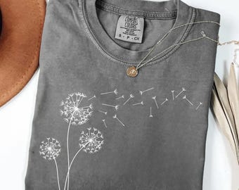 Windflower Tee, Dandelion Shirt for Women, Inspirational Shirt, Flower in Natural T-shirt, Blossoms Shirt, Cute Trending Womens T-Shirt