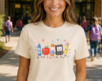 Comfort Colors® Funny Teacher Life Shirt, Back To School Gift, Preschool Teacher School Supplies T-shirt, Crayon Apple Pencil Notebook Shirt