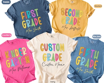 Comfort Colors® Custom Teacher Shirt, Personalized Grade Teacher Tee, Back to School Shirt, Kindergarten First Grade Teacher Gift