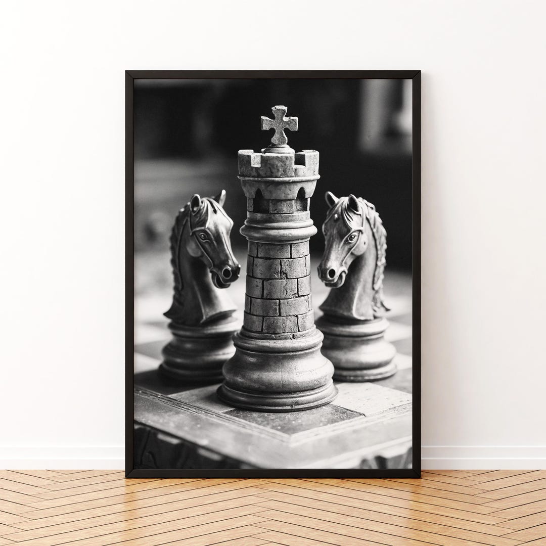 Chess King Strategy Wall Art Black White Canvas Print Power Leadership ...