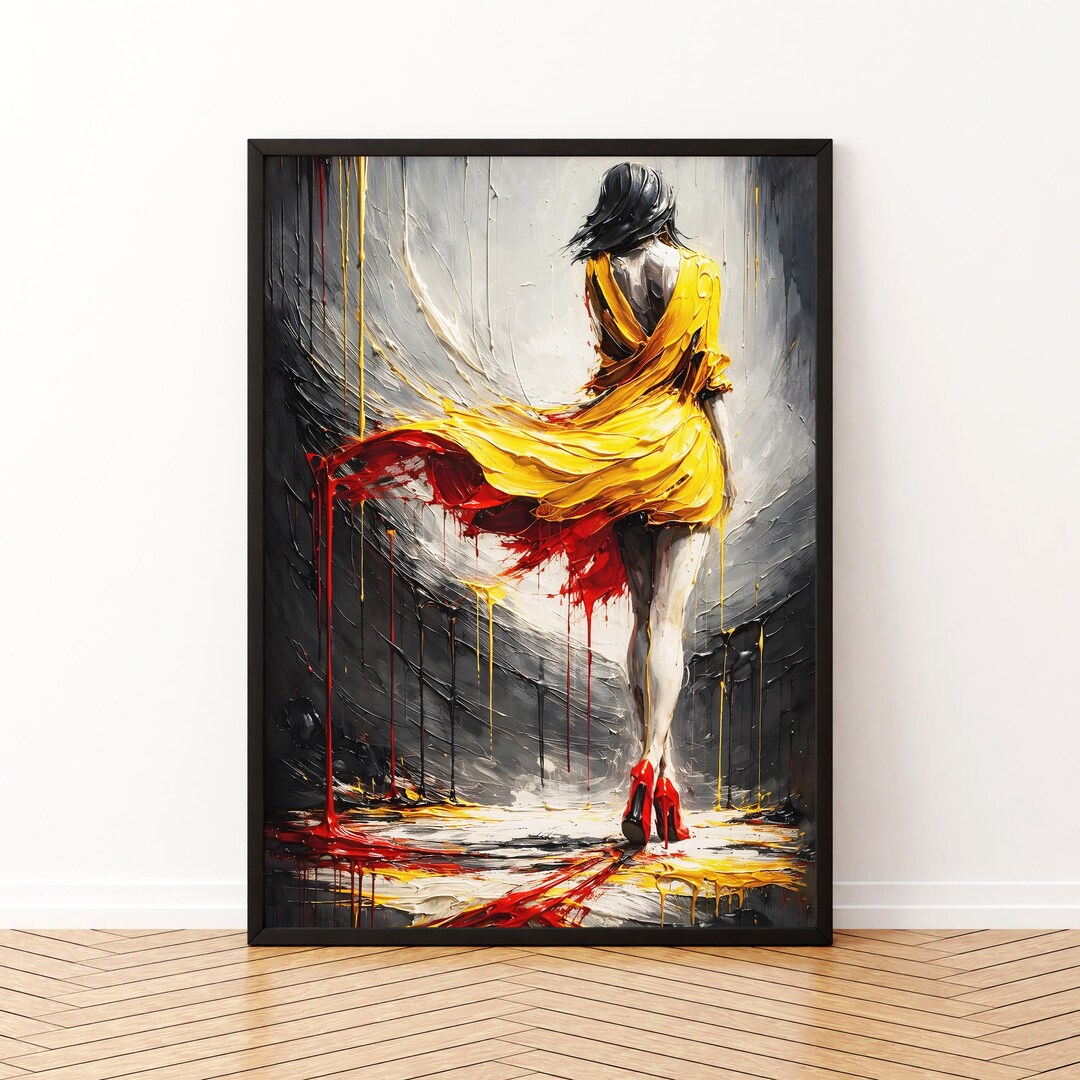 Abstract Fashion Wall Art Woman Canvas Print Red Yellow Dress Modern ...