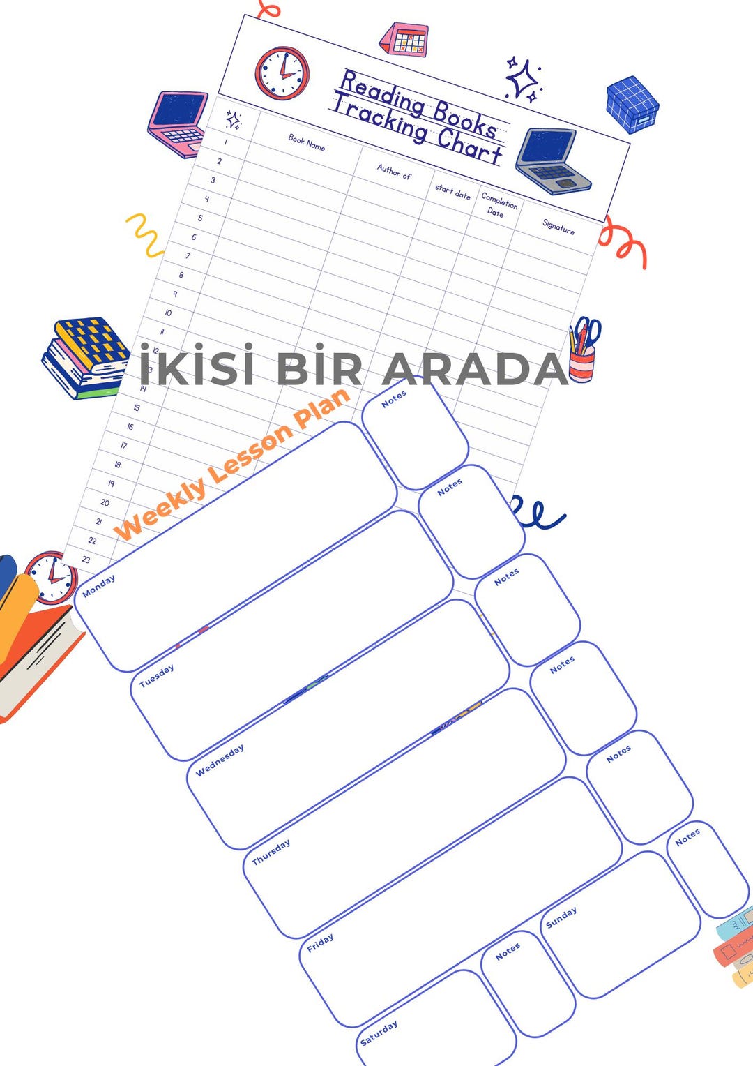 Kitap Okuma Takip Tablosu - Haftalık Ders Planı - Etsy