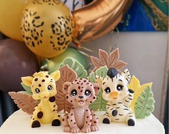 18-Piece Jungle Safari Animal Cake Topper Set – Giraffe, Hippo, Zebra & More For Wild-Themed Parties - View #2